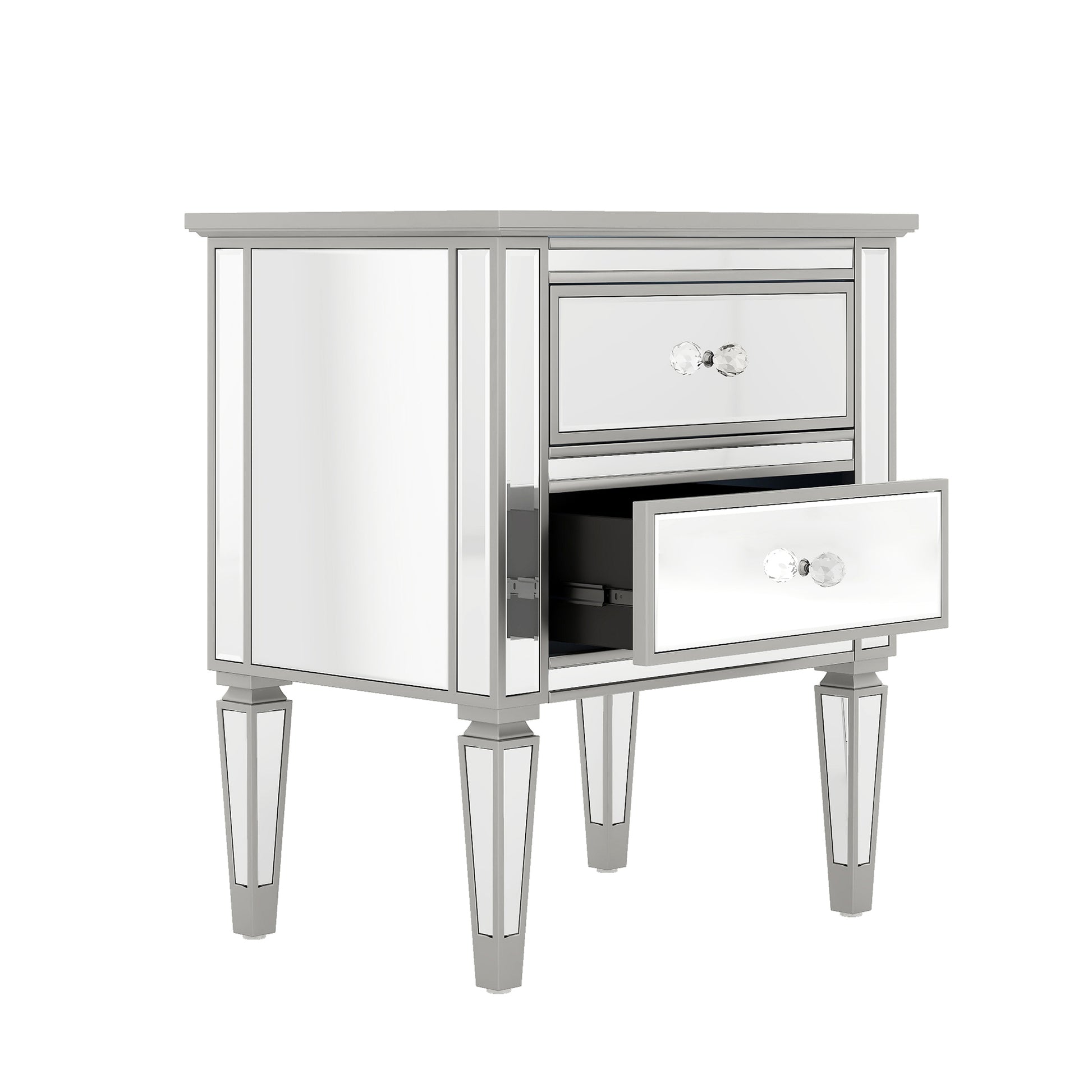 Elegant Mirrored Side Table With 2 Drawers,