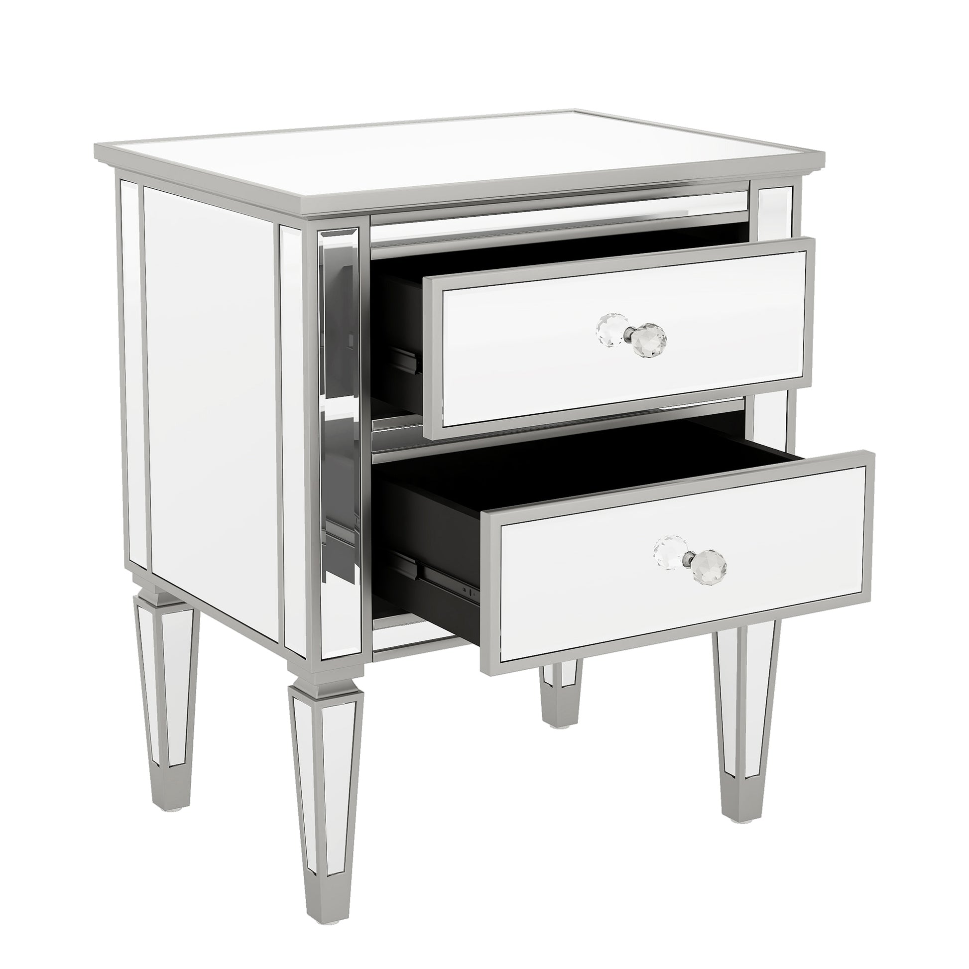 Elegant Mirrored Side Table With 2 Drawers,