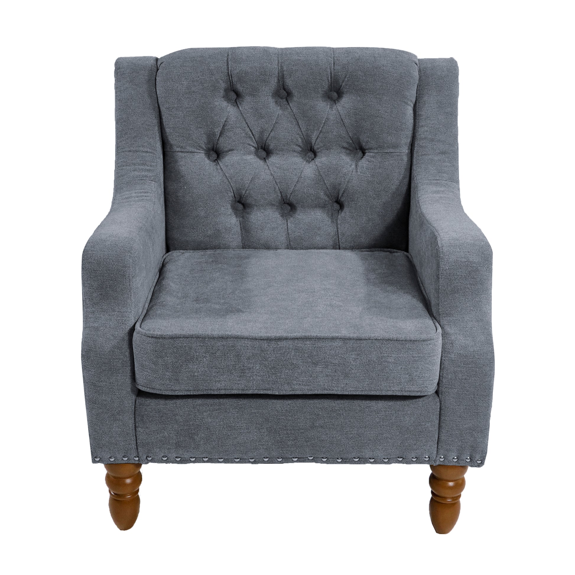 Grey Accent Chair, Living Room Chair, Footrest Chair grey-linen