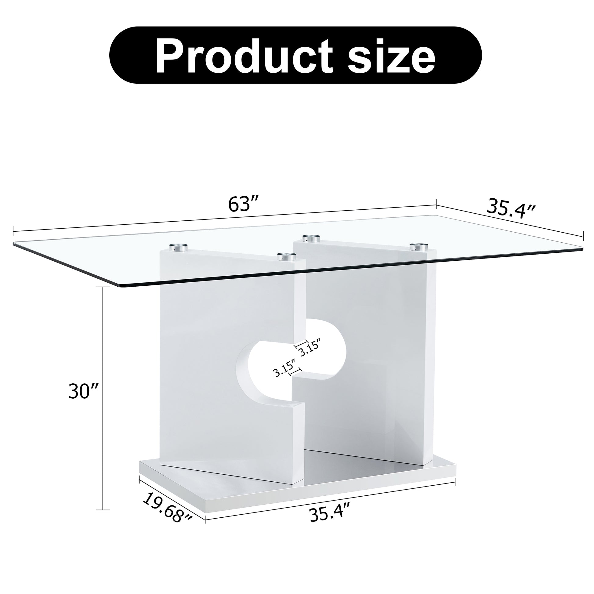 Large modern minimalist rectangular glass dining white-mdf+glass