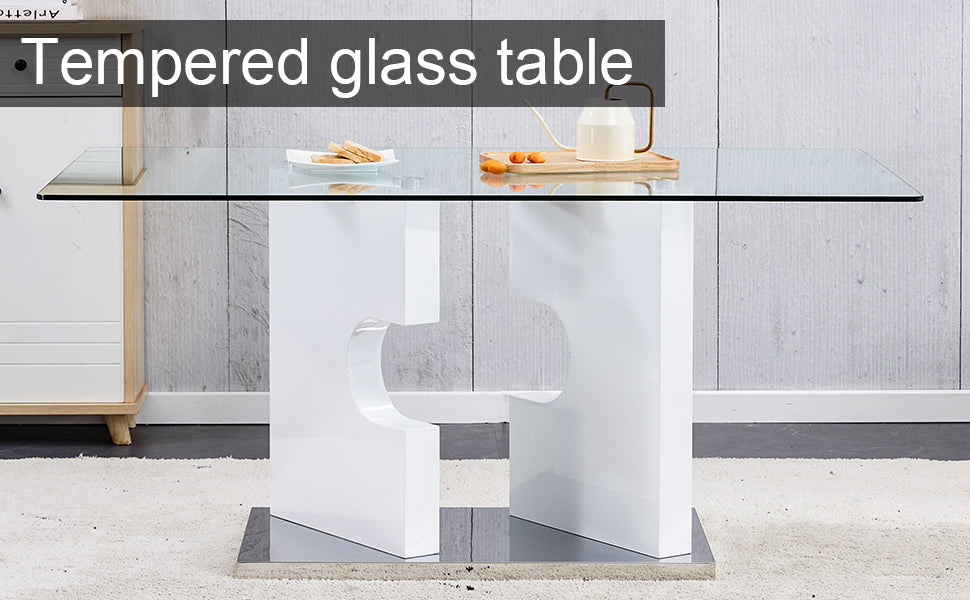 Large modern minimalist rectangular glass dining white-mdf+glass