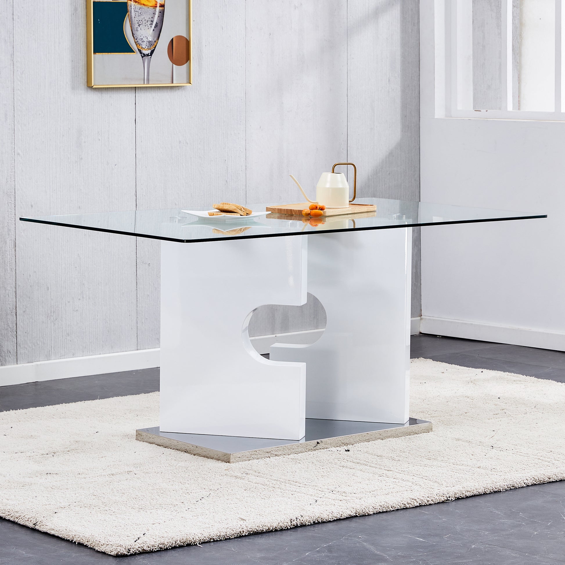 Large modern minimalist rectangular glass dining white-mdf+glass