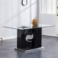 Large Modern Minimalist Rectangular Glass Dining Table black-mdf+glass