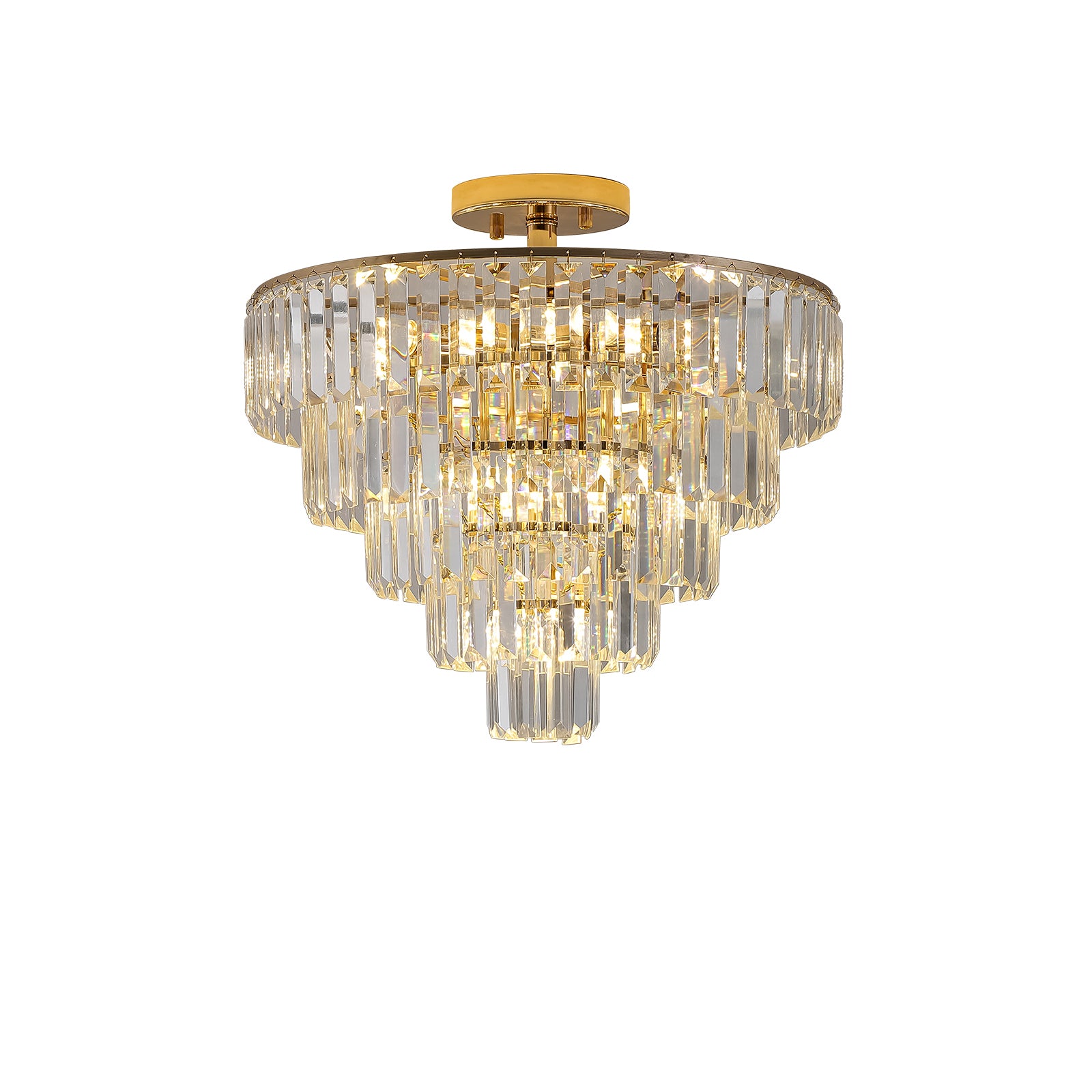 Gold Crystal Chandeliers,5 Tier Round Semi Flush Mount gold-crystal-iron