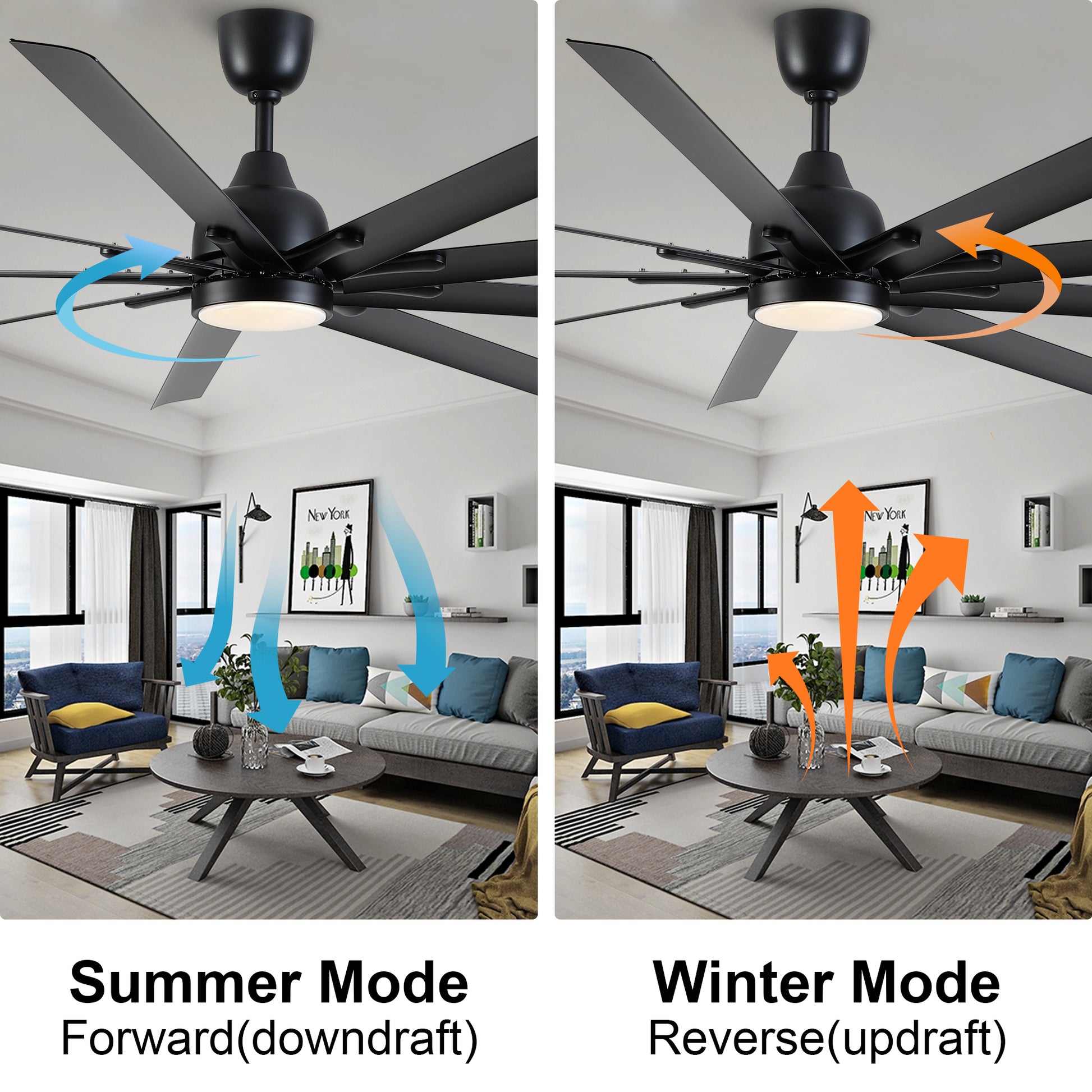 84 In Super Large Black Ceiling Fan with Remote