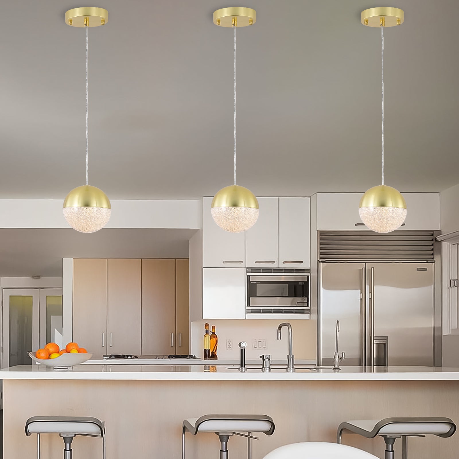 Pendant Light with Dimmable LED set of 3 gold-acrylic-iron