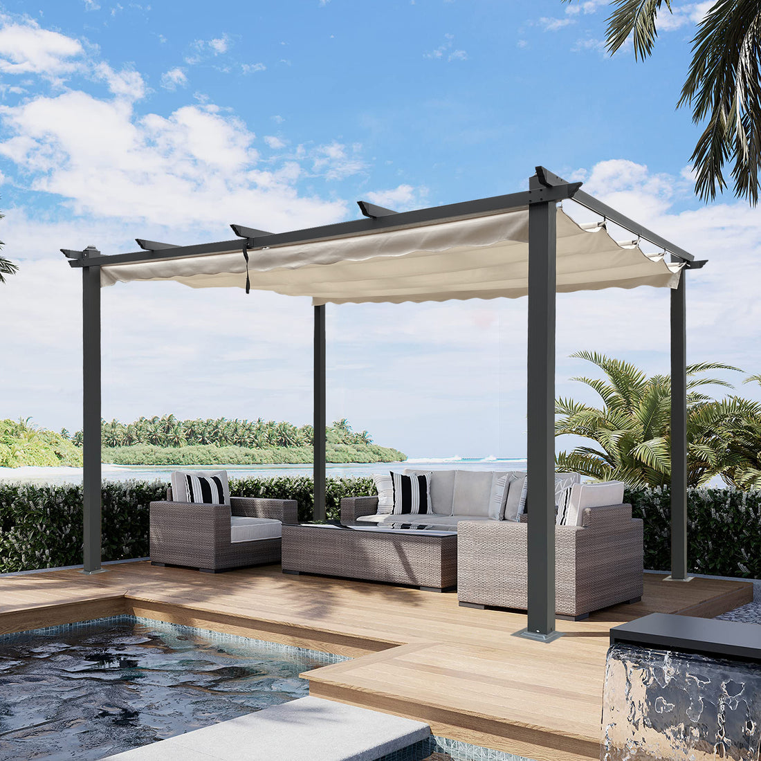 13 X 10 Ft Outdoor Patio Retractable Pergola With