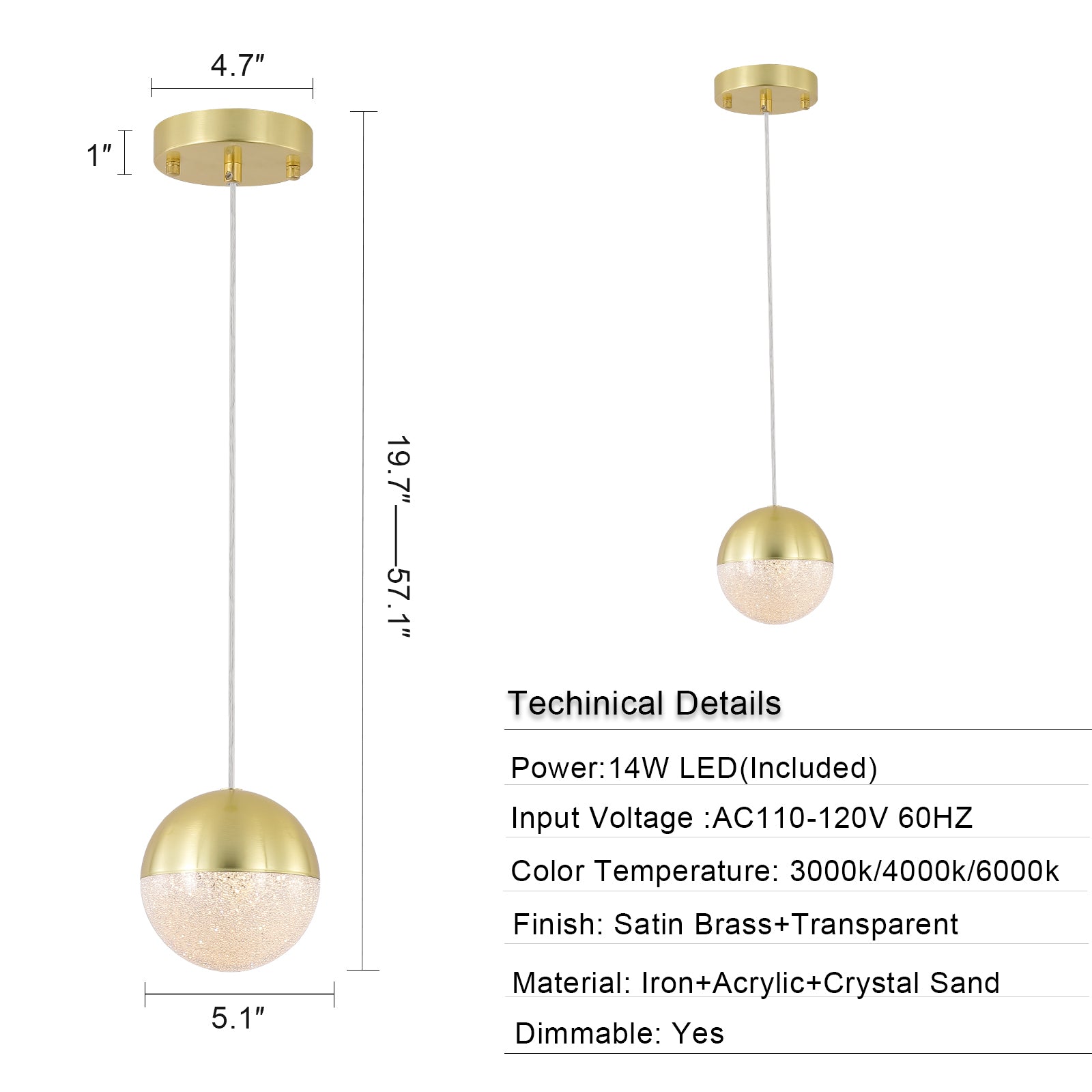 Pendant Light with Dimmable LED set of 3 gold-acrylic-iron