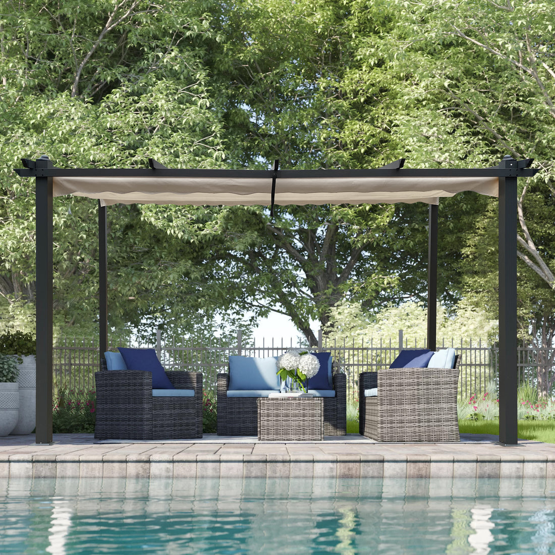 13 X 10 Ft Outdoor Patio Retractable Pergola With