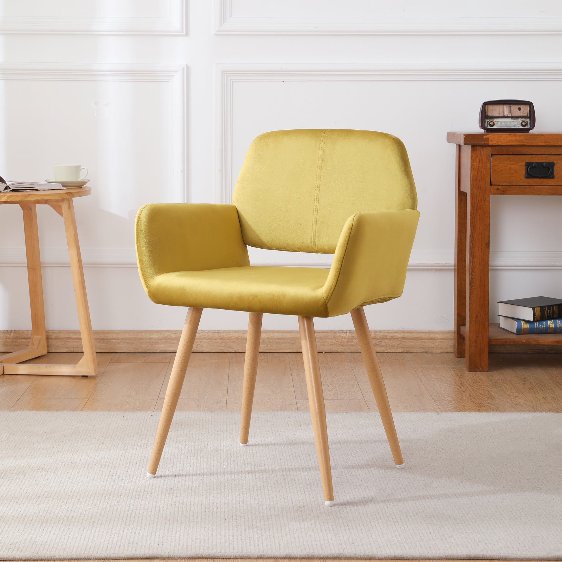 Velet Upholstered Side Dining Chair with Metal Leg yellow-fabric