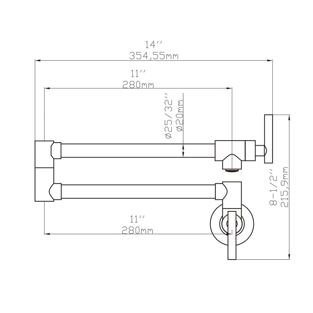 Pot Filler Faucet, Modern Brass Pot Filler Two brushed nickel-brass