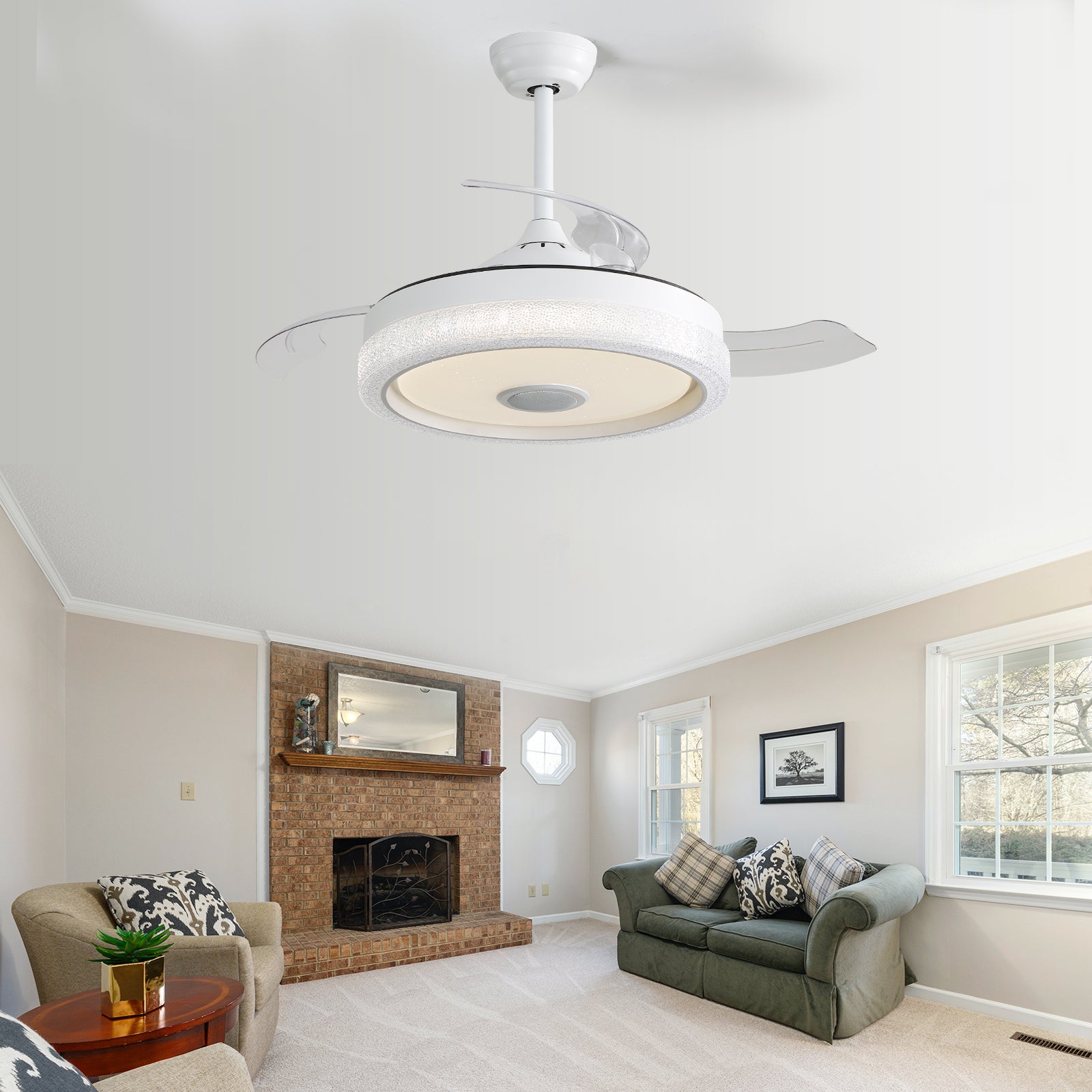 42 Inch Modern Invisible Ceiling Fan, 120V 3 Abs