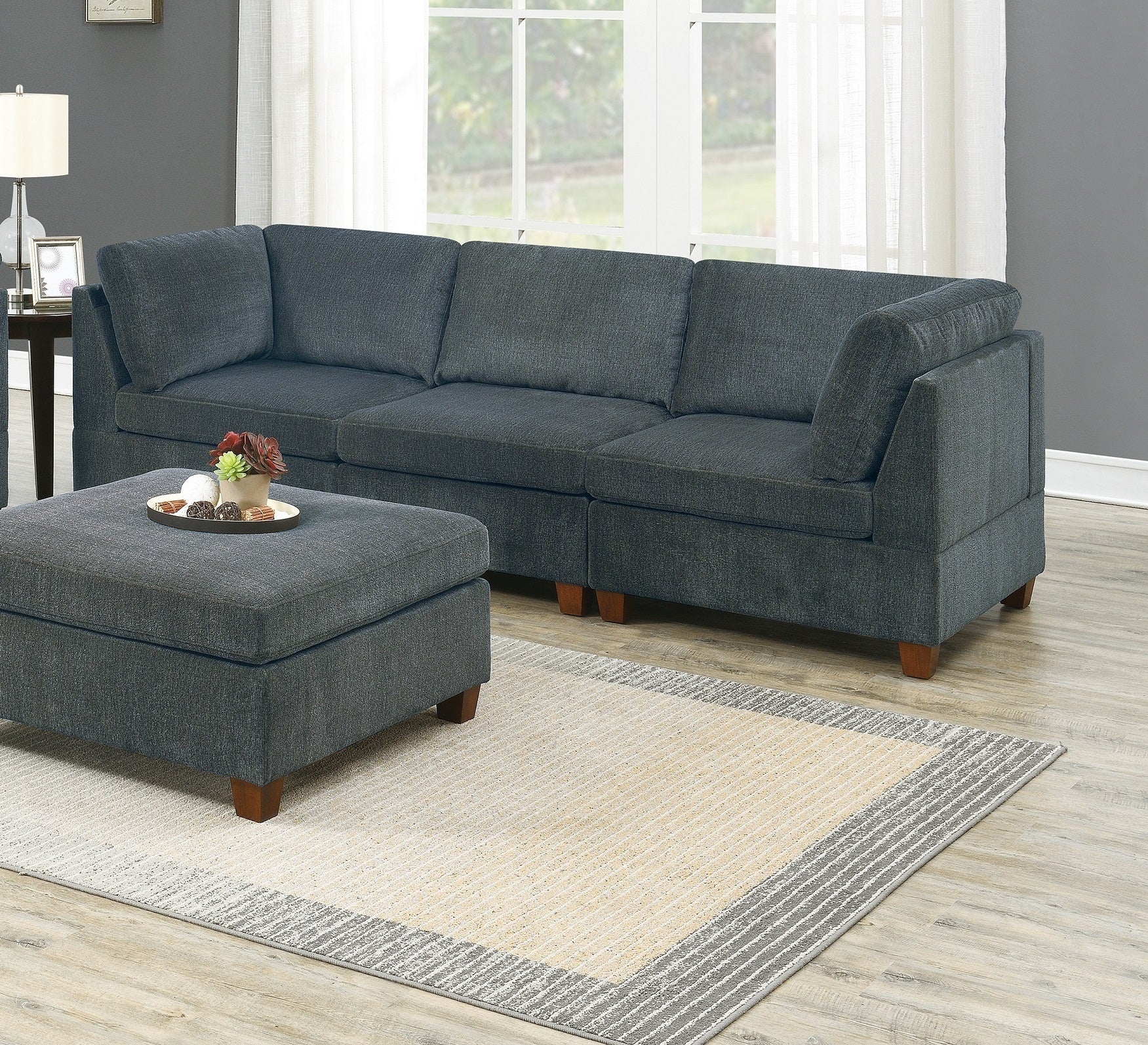 Living Room Furniture Grey Chenille Modular Sofa Set grey-chenille-wood-primary living space-cushion