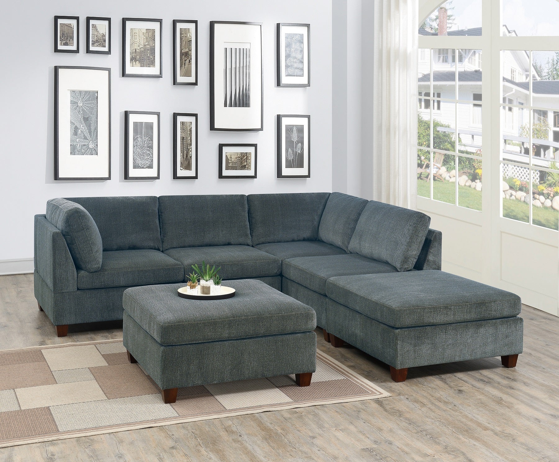 Living Room Furniture Grey Chenille Modular Sectional grey-chenille-wood-primary living space-cushion