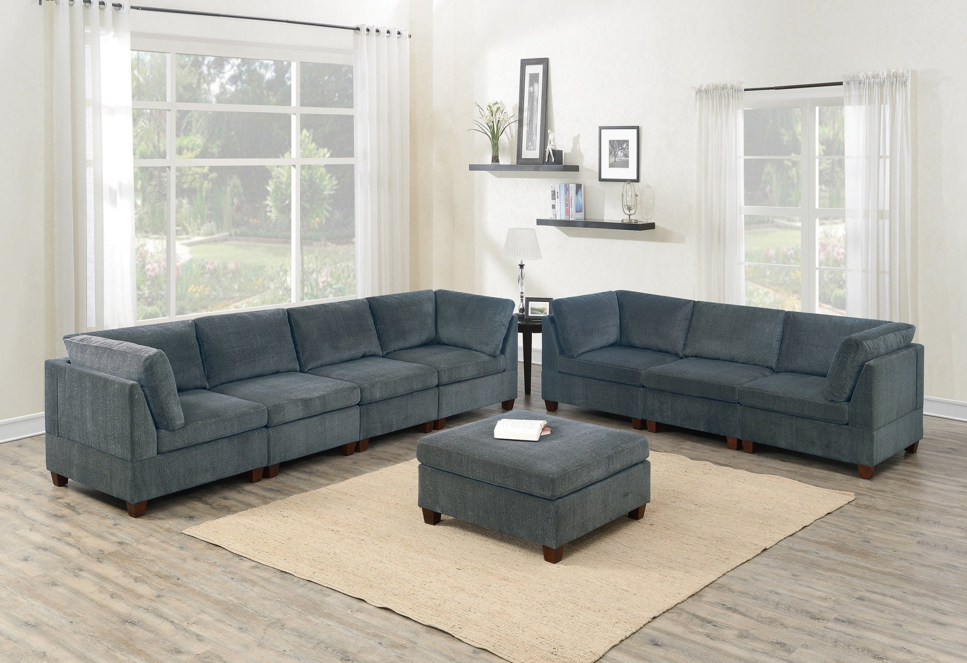 Living Room Furniture Grey Chenille Modular Sofa Set grey-chenille-wood-primary living space-cushion