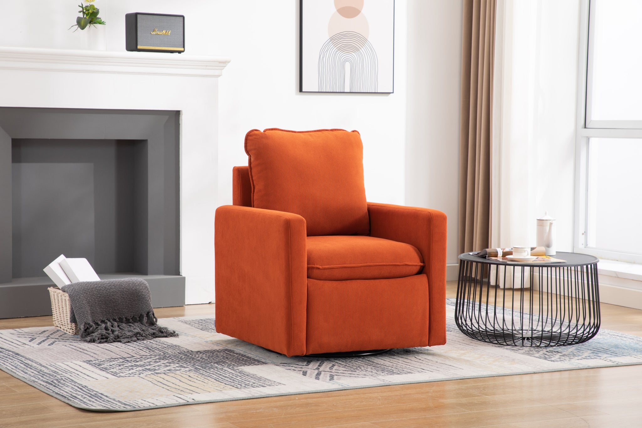 COOLMORE Swivel Barrel Chair, Comfy Round Accent Sofa orange-velvet