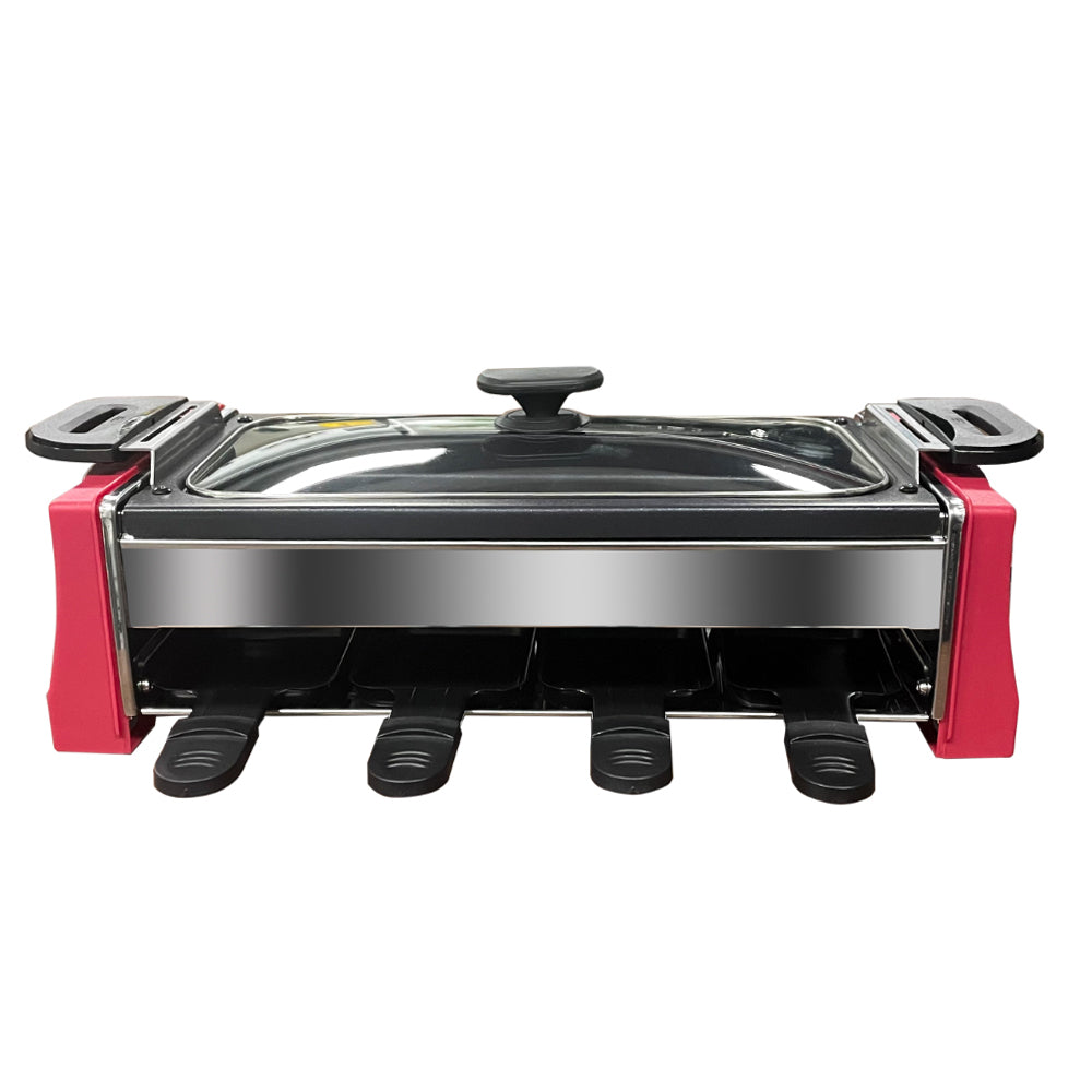 Raclette Grill 8 person baking tray with lid non stick red-iron+plastic-metal