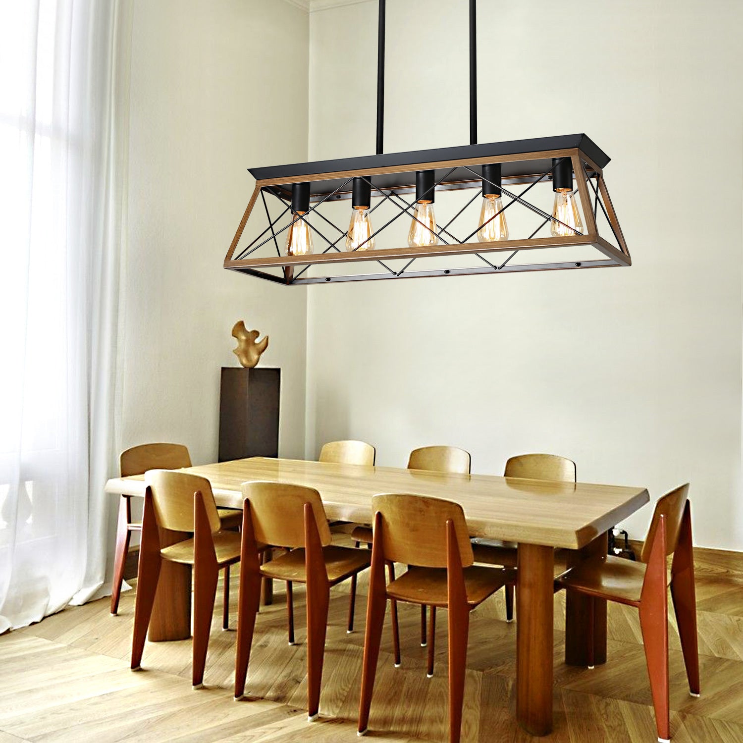 Farmhouse Chandeliers With 5 Bulbs For Dining Room walnut-ceiling lights-traditional-metal