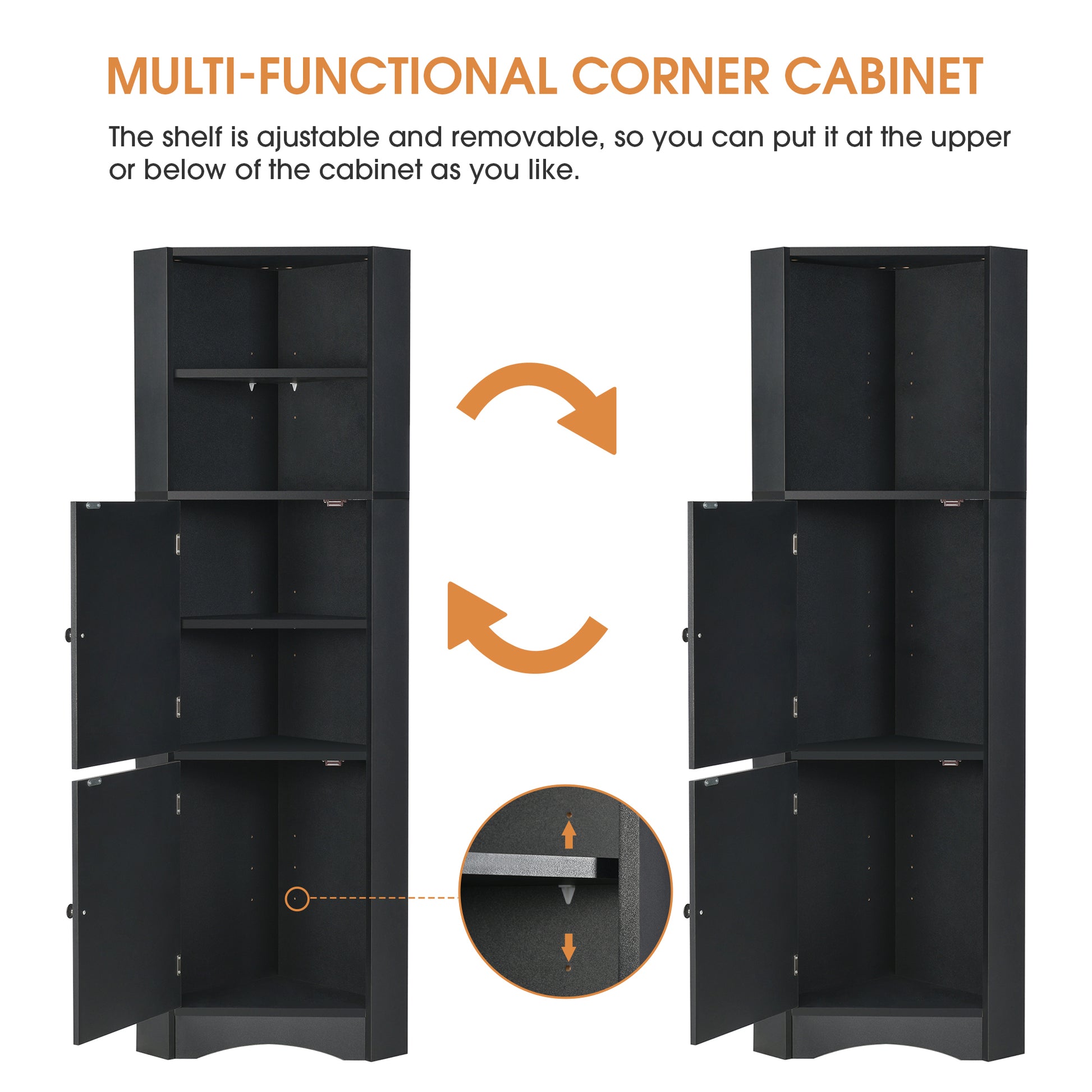 Tall Bathroom Corner Cabinet, Freestanding Storage black-mdf