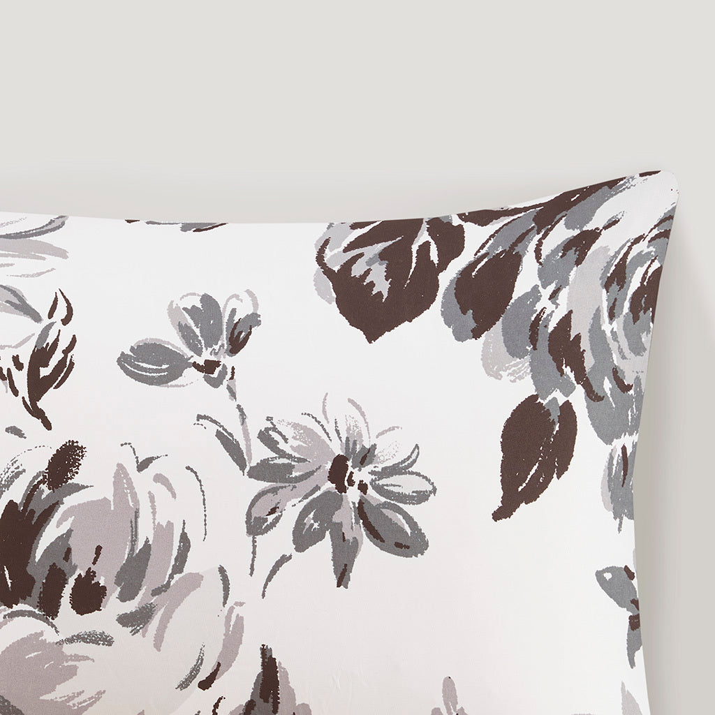 Floral Print Comforter Set white+black-polyester