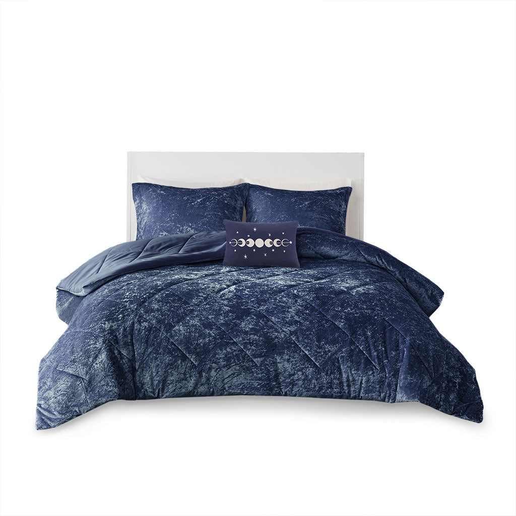 Velvet Comforter Set navy-polyester