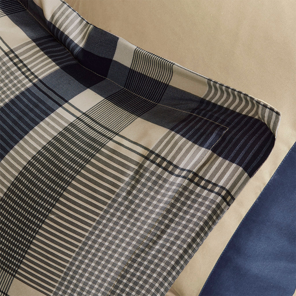 Plaid Comforter Set with Bed Sheets navy multi-polyester