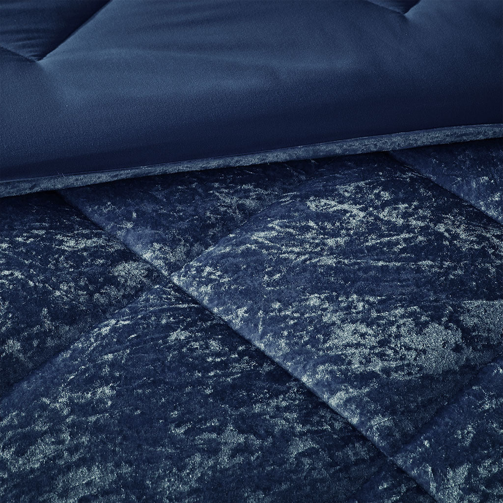 Velvet Comforter Set navy-polyester