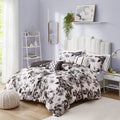 Floral Print Comforter Set white+black-polyester