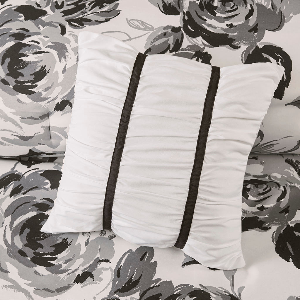 Floral Print Comforter Set white+black-polyester