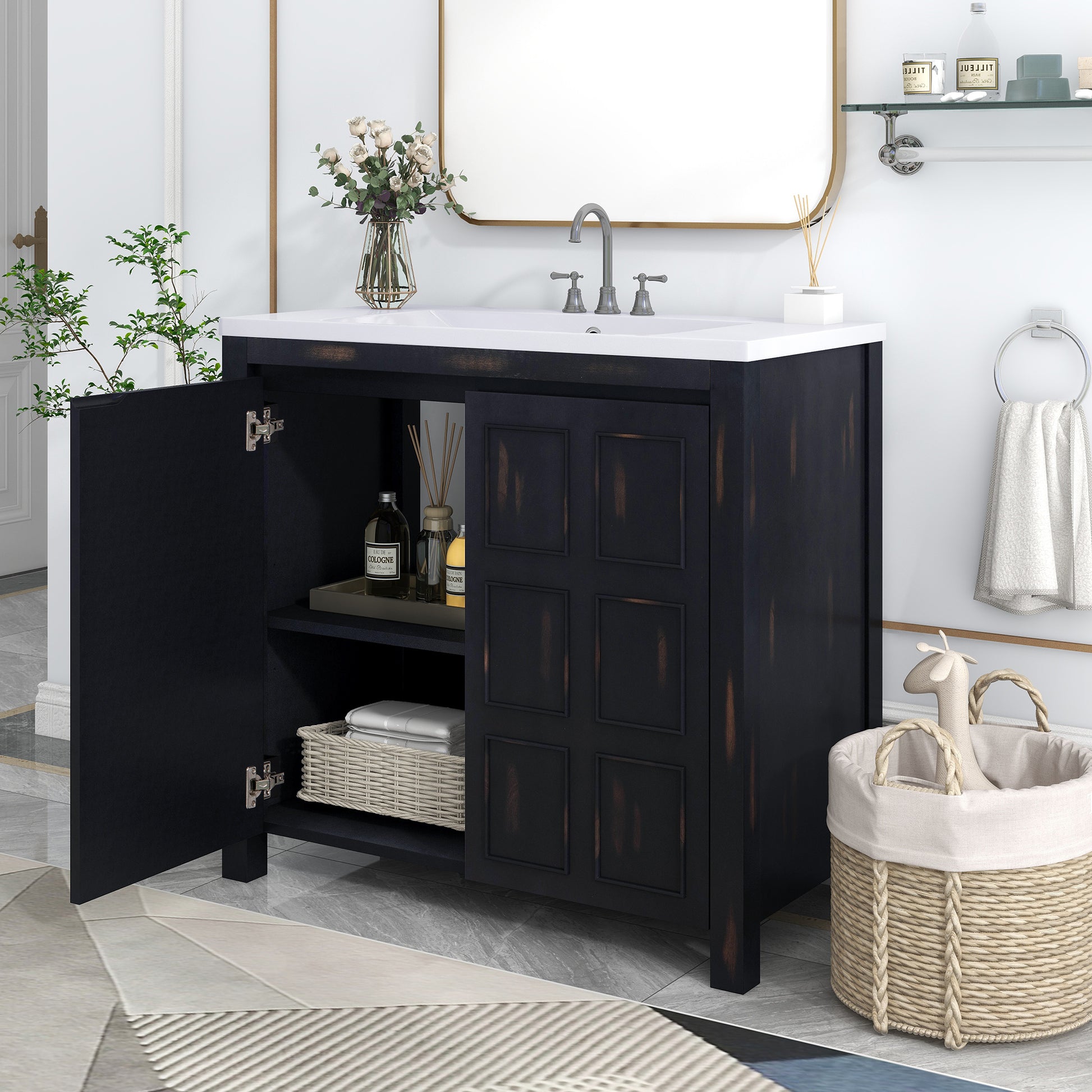 36" Bathroom Vanity Organizer with Sink, Combo Cabinet espresso-solid wood+mdf+resin