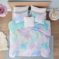 Watercolor Tie Dye Printed Duvet Cover Set with Throw aqua-polyester