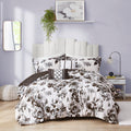 Floral Print Duvet Cover Set white+black-microfiber