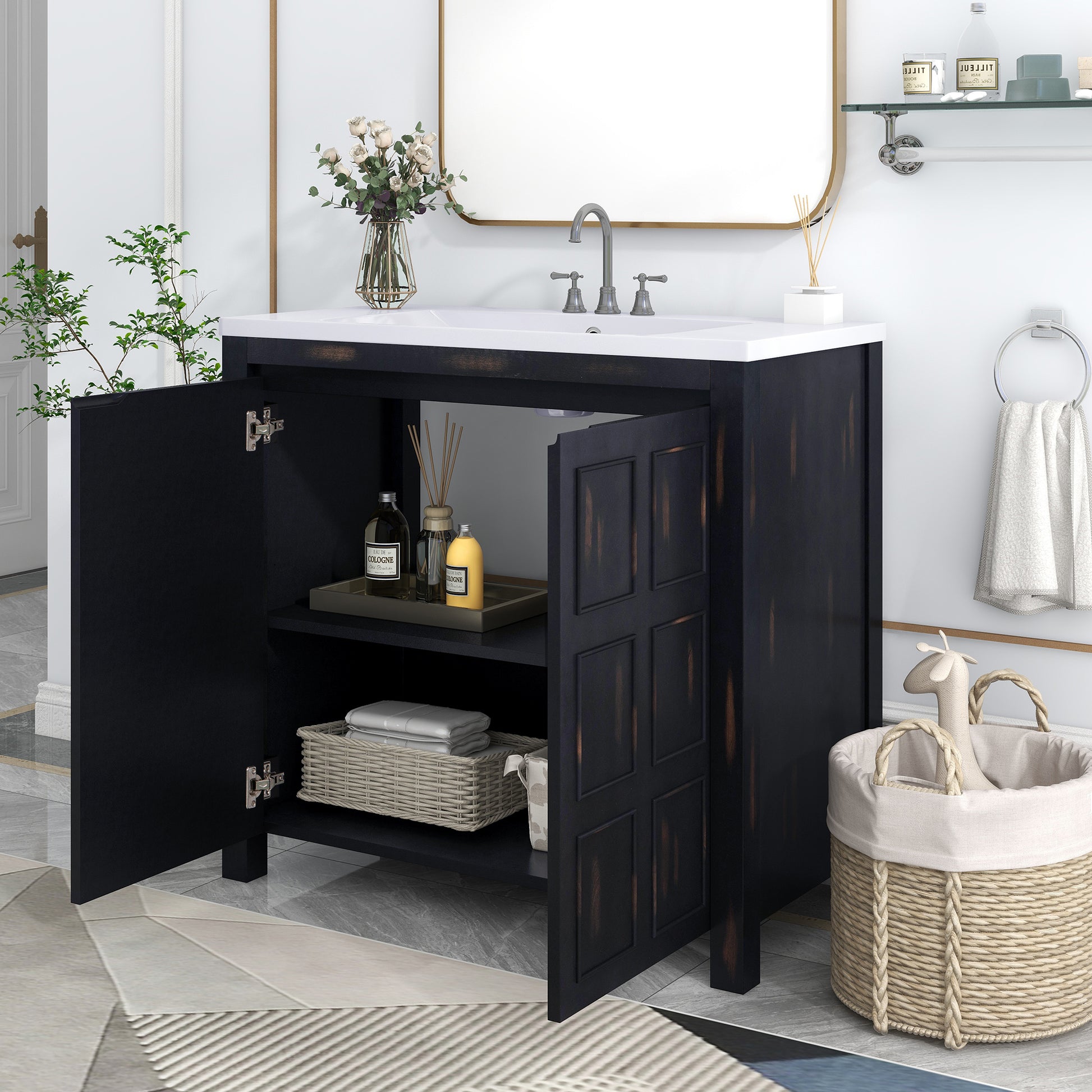 36" Bathroom Vanity Organizer with Sink, Combo Cabinet espresso-solid wood+mdf+resin