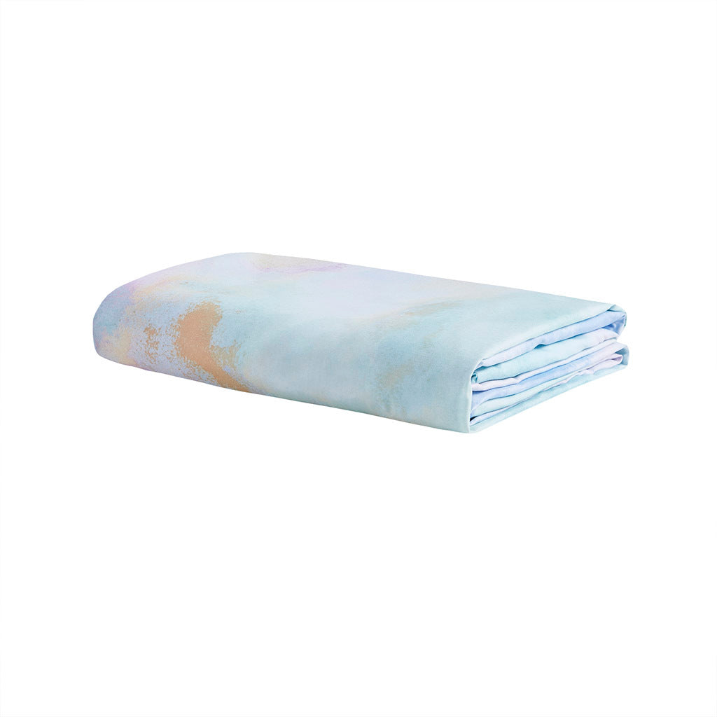 Watercolor Tie Dye Printed Duvet Cover Set with Throw aqua-polyester