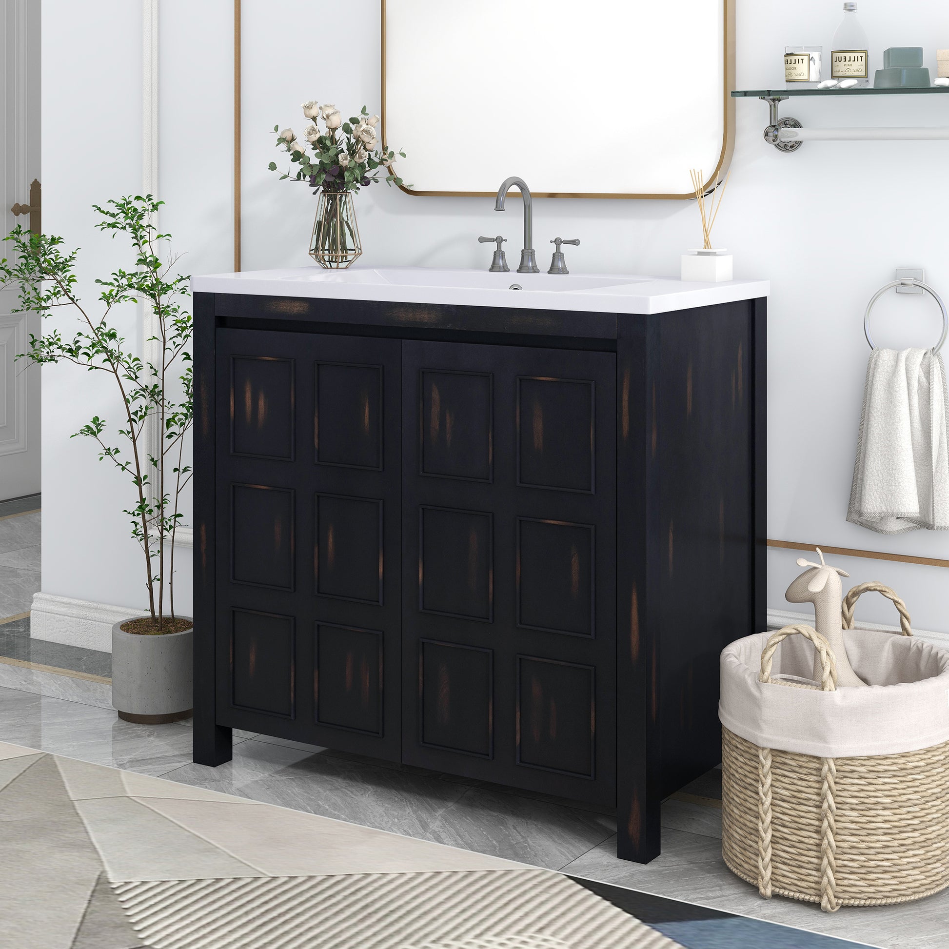 36" Bathroom Vanity Organizer with Sink, Combo Cabinet espresso-solid wood+mdf+resin