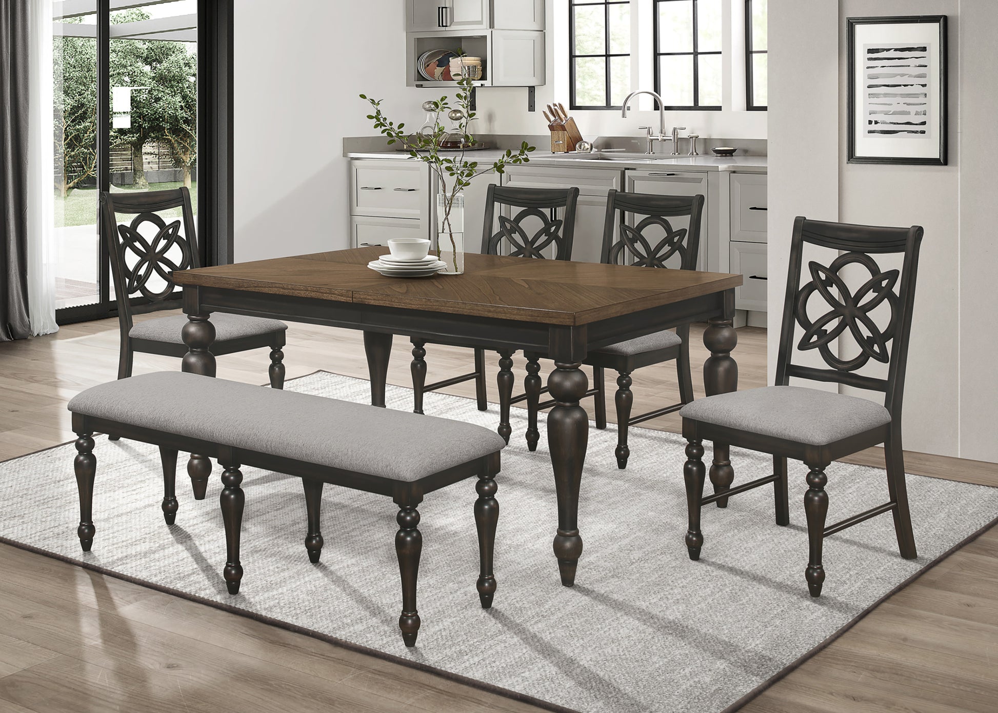 1pc Transitional Vintage Style Standard Height Dining brown gray-rectangular-traditional-wood