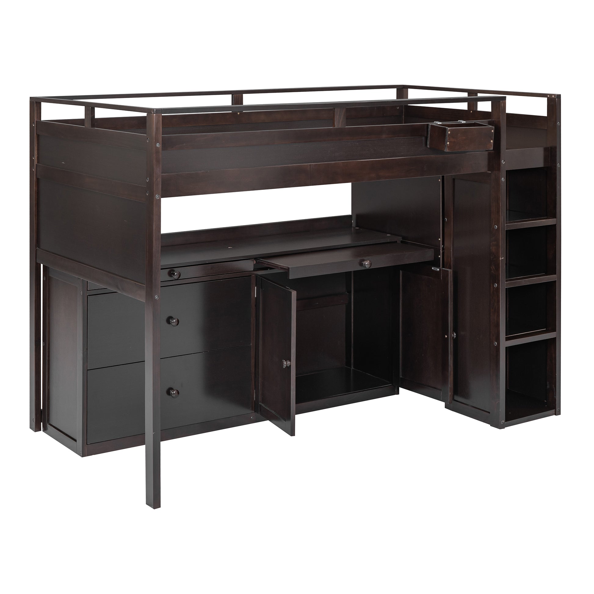 Loft Bed With Rolling Cabinet And Desk Espresso -