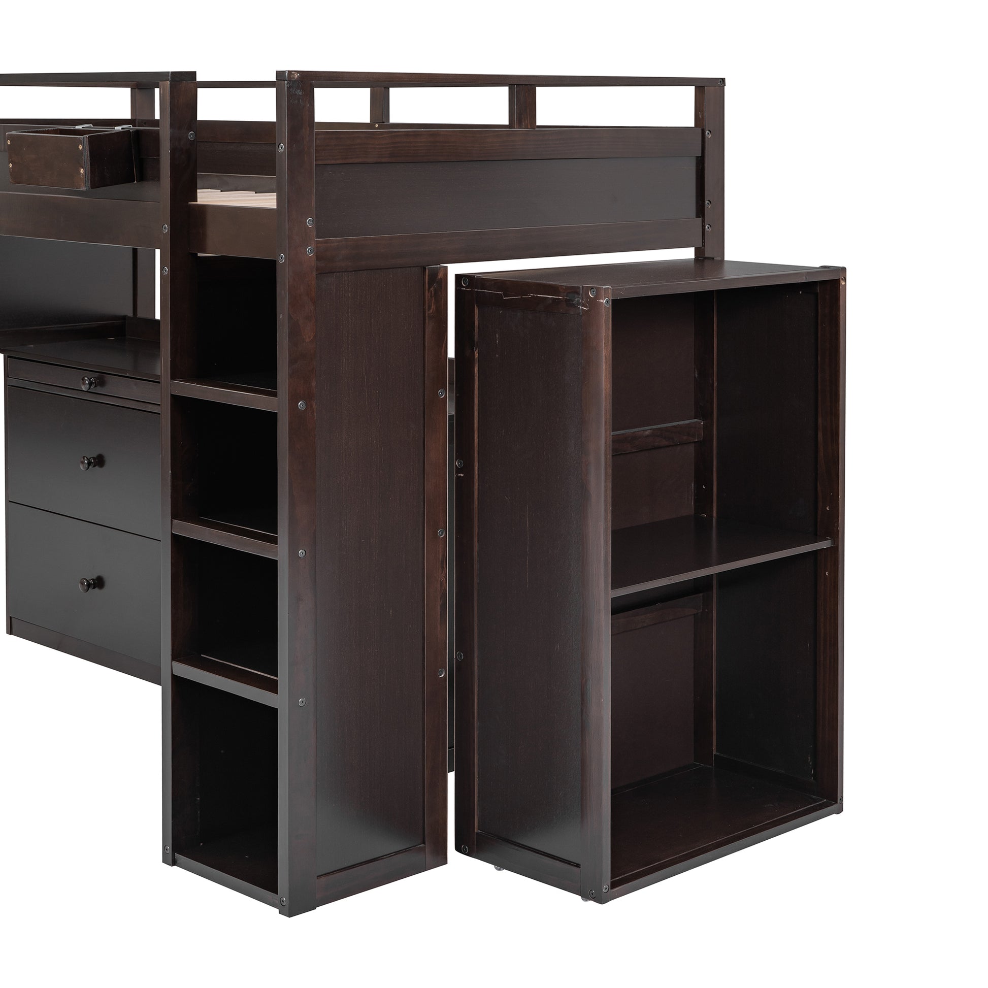 Loft Bed With Rolling Cabinet And Desk Espresso -