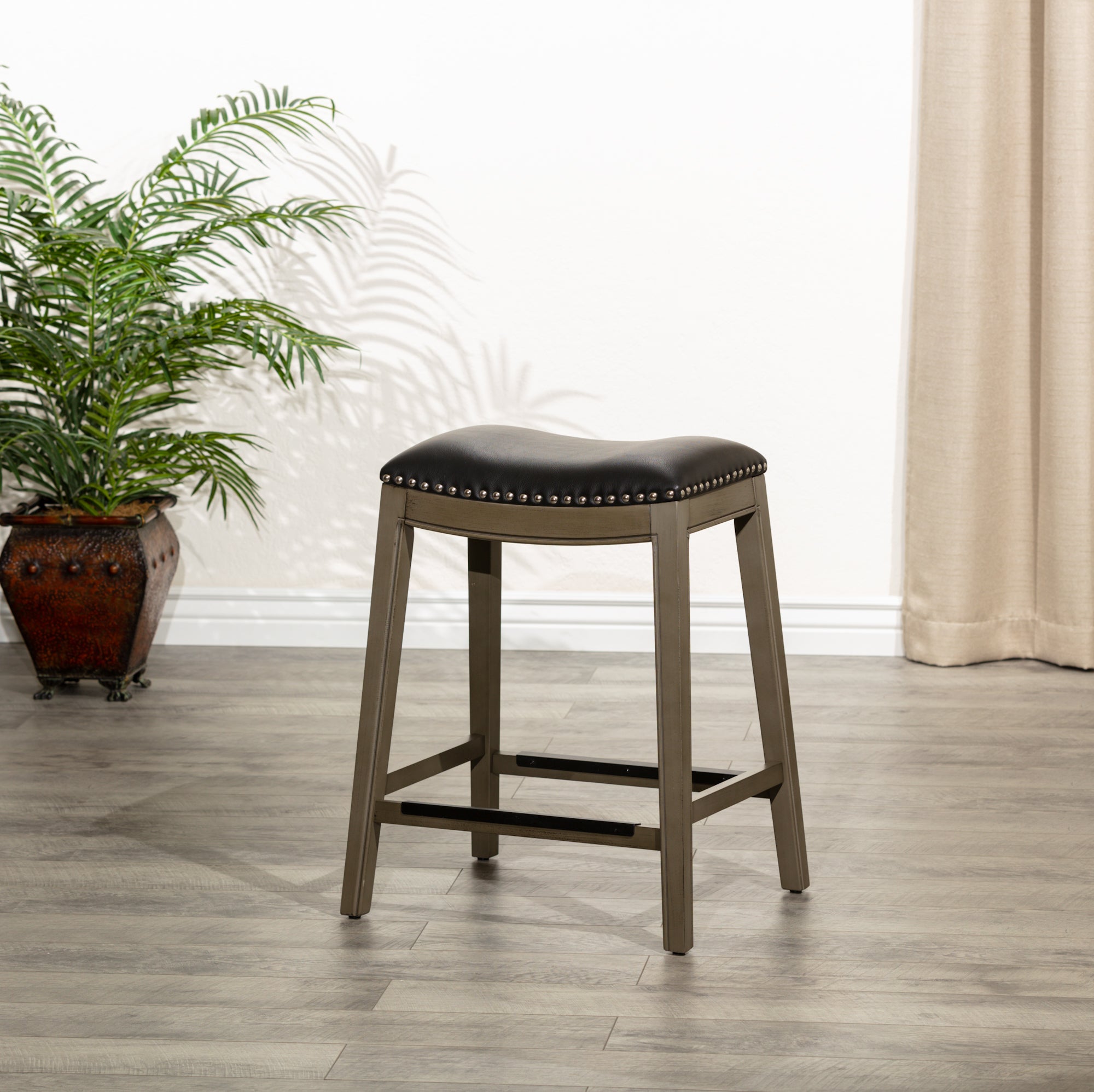 24" Counter Height Saddle Stool, Weathered Gray gray-polyester-bonded leather