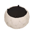 Large Button Tufted Woven Round Storage Ottoman for beige-burlap