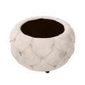 Large Button Tufted Woven Round Storage Ottoman for beige-burlap