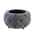 Large Button Tufted Woven Round Storage Ottoman for grey-burlap