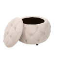 Large Button Tufted Woven Round Storage Ottoman for beige-burlap