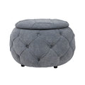 Large Button Tufted Woven Round Storage Ottoman for grey-burlap