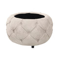 Large Button Tufted Woven Round Storage Ottoman for beige-burlap