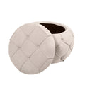 Large Button Tufted Woven Round Storage Ottoman for beige-burlap