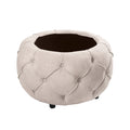 Large Button Tufted Woven Round Storage Ottoman for beige-burlap