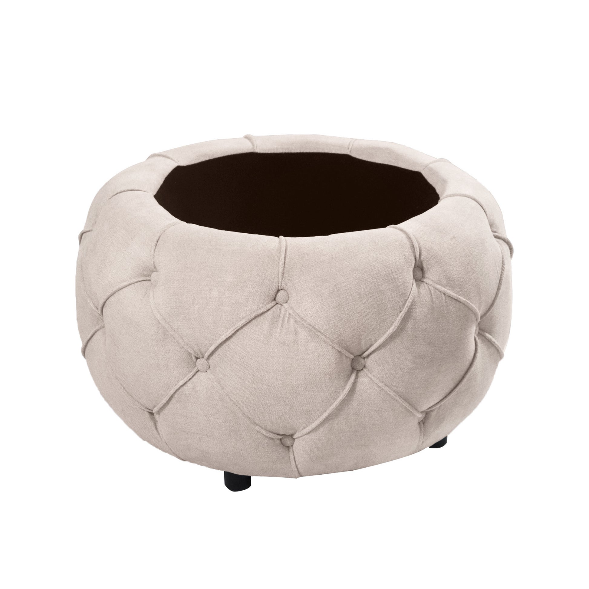 Large Button Tufted Woven Round Storage Ottoman for beige-burlap