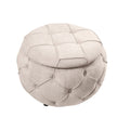 Large Button Tufted Woven Round Storage Ottoman for beige-burlap