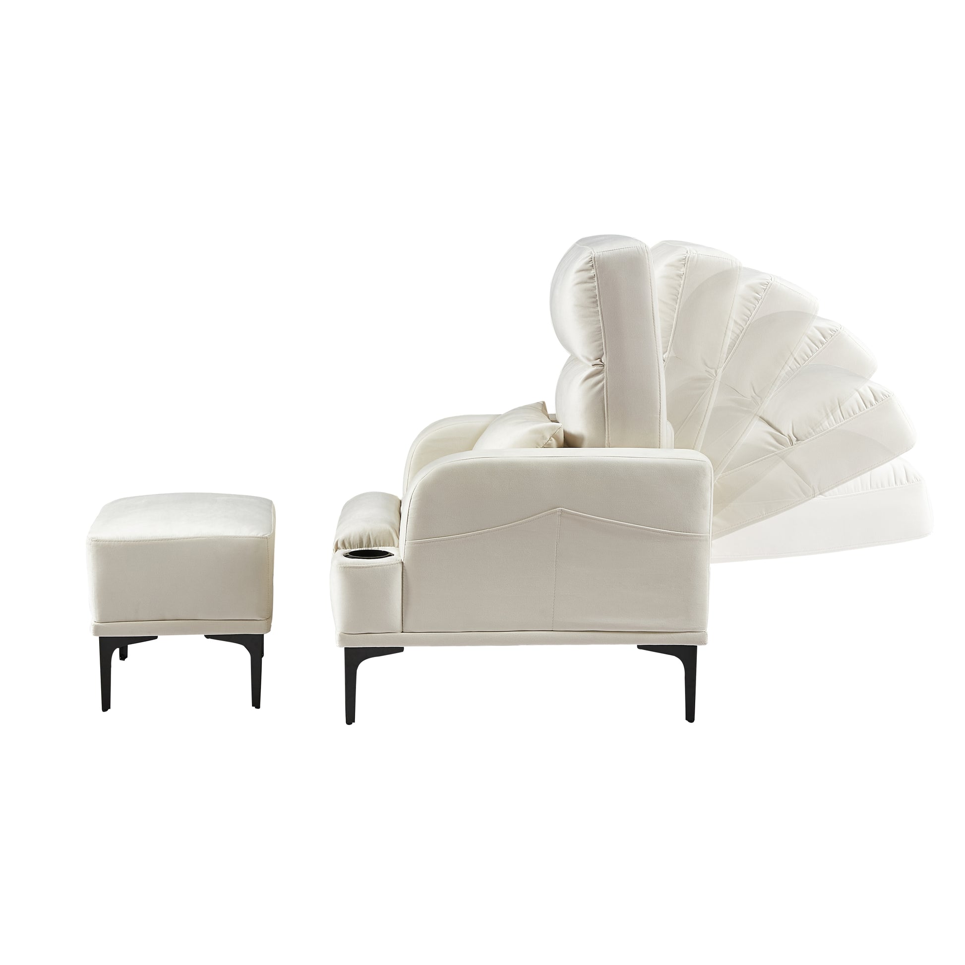 Accent Chairs with Ottoman, Velvet Fabric Armchair ivory-foam-velvet